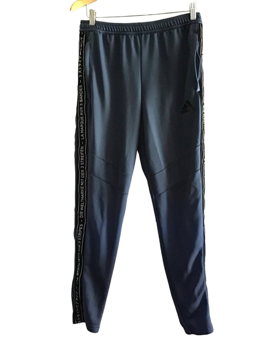 ADIDAS- MEN CHARCOAL/BLUE ELASTIC WAIST POCKETS JOGGER TRACK PANTS SIZE MEDIUM